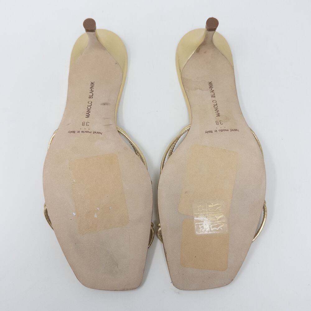 Manolo Blahnik Ninfemu 50mm Gold Strappy Sandals EU 38 / US 8 Heeled - Picture 6 of 6